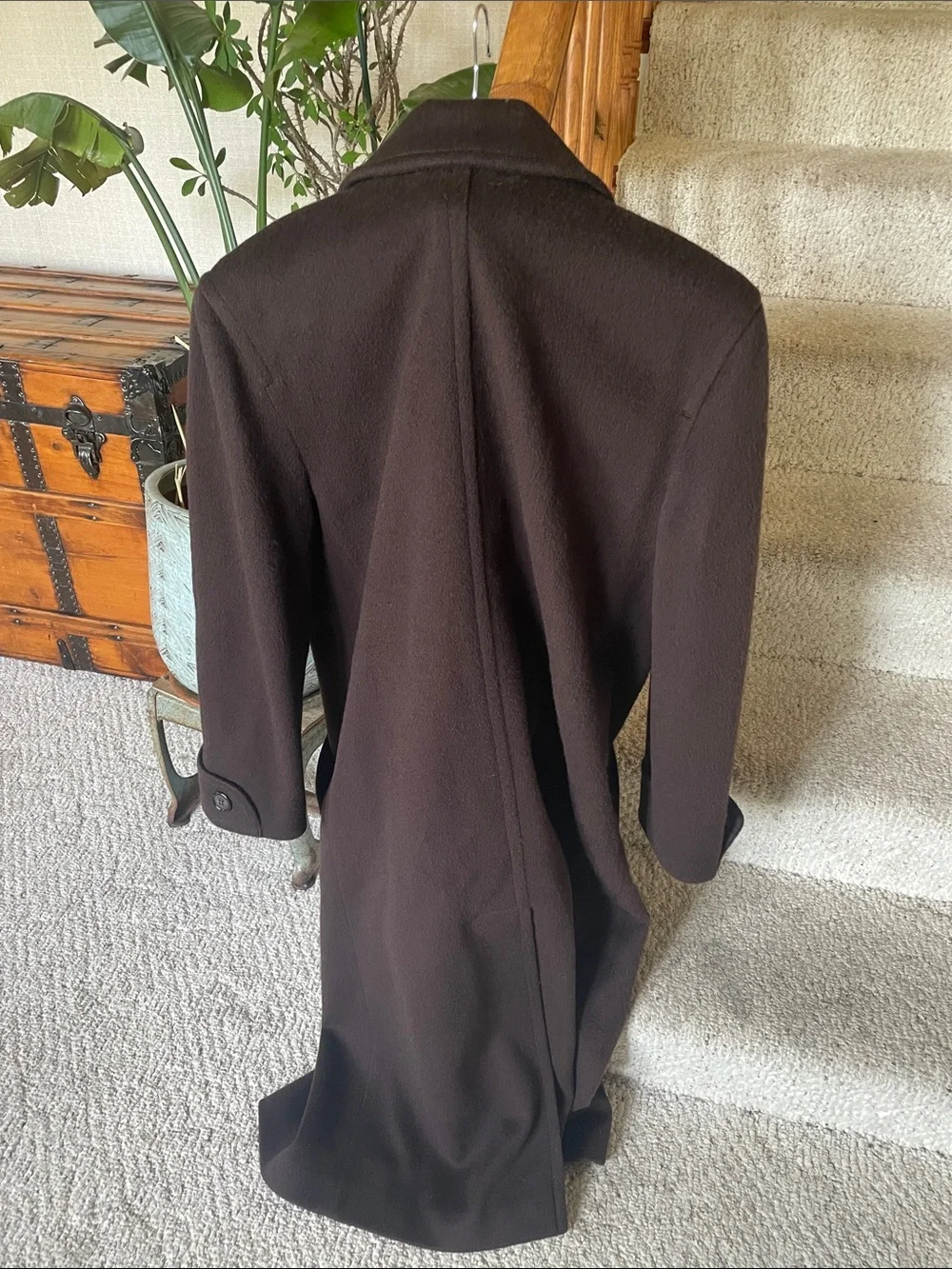 Larry Levine Double-Breasted Wool Pea Coat in Dark Brown